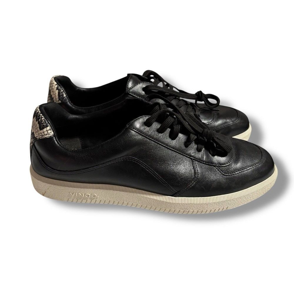 Vince Sneakers Shoes Women's 9.5M Black Low Top Snake Leather Lace Up Platform